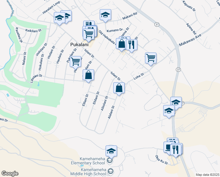 map of restaurants, bars, coffee shops, grocery stores, and more near 163 Aliiolani Street in Makawao
