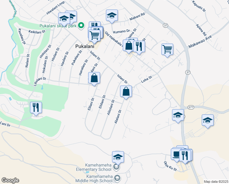 map of restaurants, bars, coffee shops, grocery stores, and more near 190 Aliiolani Street in Makawao