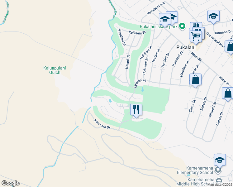 map of restaurants, bars, coffee shops, grocery stores, and more near 2780 Palalani Street in Makawao