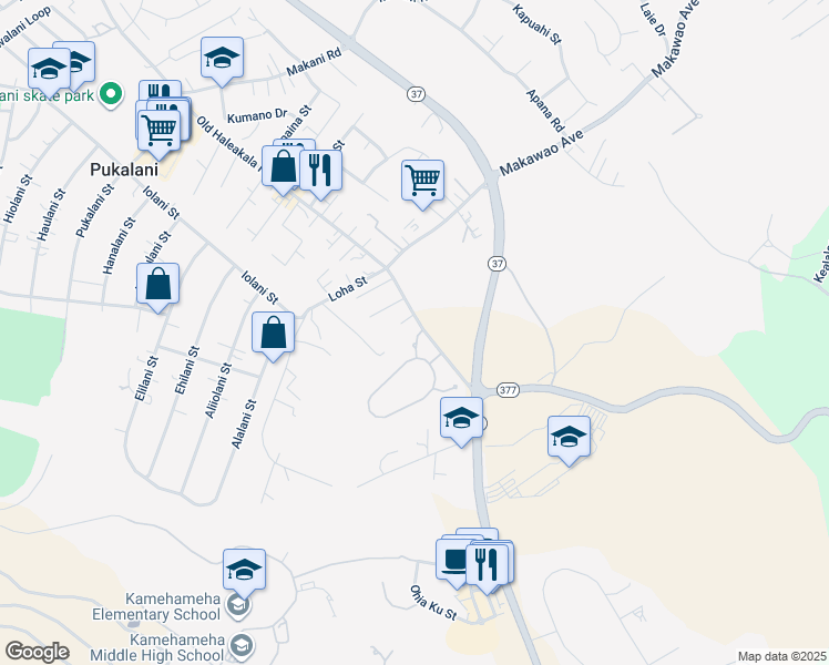 map of restaurants, bars, coffee shops, grocery stores, and more near 39 Heohualoha Place in Makawao