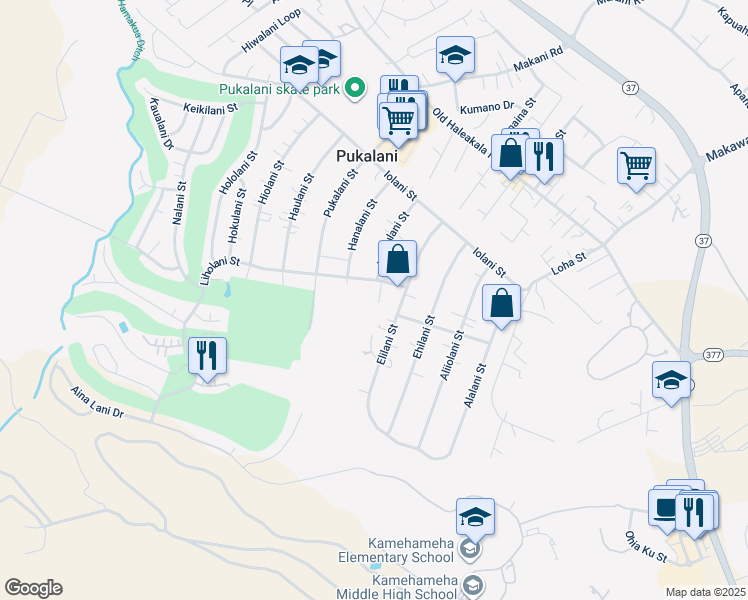 map of restaurants, bars, coffee shops, grocery stores, and more near 278 Ikalani Place in Makawao