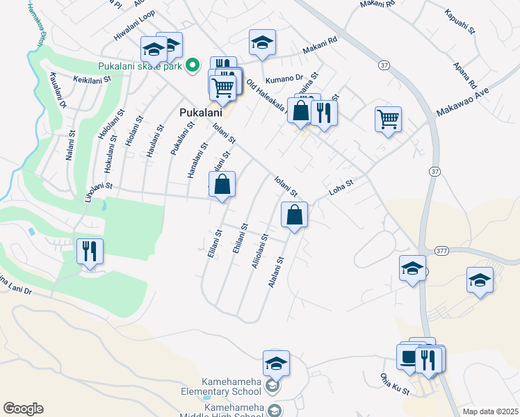 map of restaurants, bars, coffee shops, grocery stores, and more near 203 Ehilani Street in Makawao
