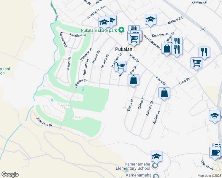 map of restaurants, bars, coffee shops, grocery stores, and more near 331 Pukalani Street in Makawao