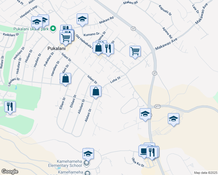 map of restaurants, bars, coffee shops, grocery stores, and more near 3370 Anuwanu Place in Makawao