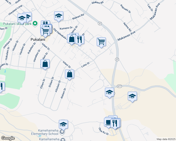 map of restaurants, bars, coffee shops, grocery stores, and more near 56 Lino Place in Makawao