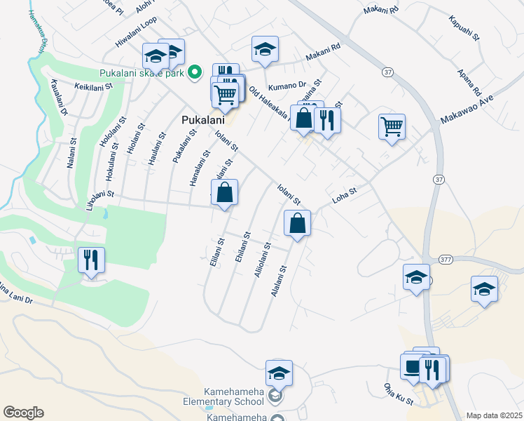 map of restaurants, bars, coffee shops, grocery stores, and more near 183 Ehilani Street in Makawao