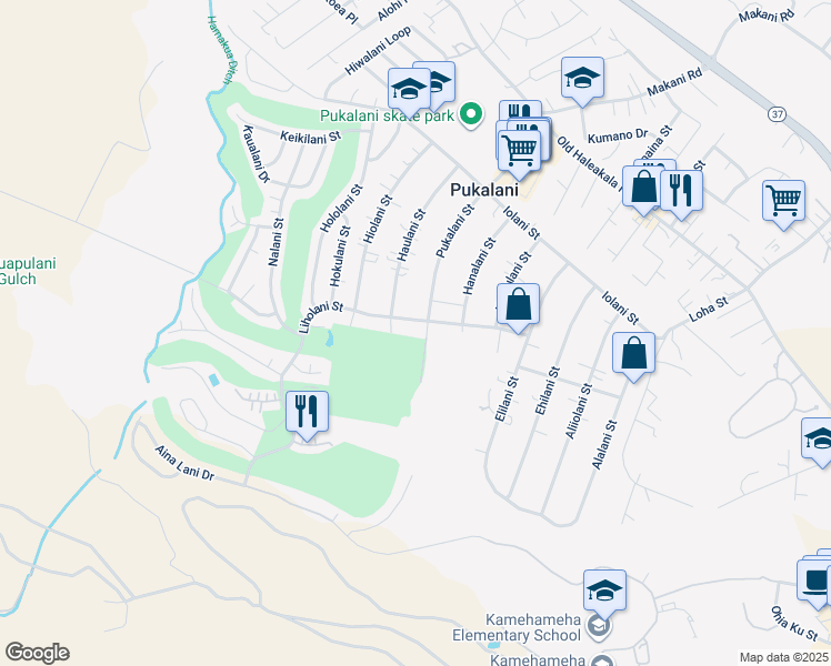 map of restaurants, bars, coffee shops, grocery stores, and more near 326 Pukalani Street in Makawao