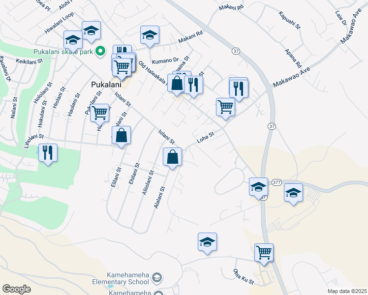 map of restaurants, bars, coffee shops, grocery stores, and more near 3351 Iolani Street in Makawao