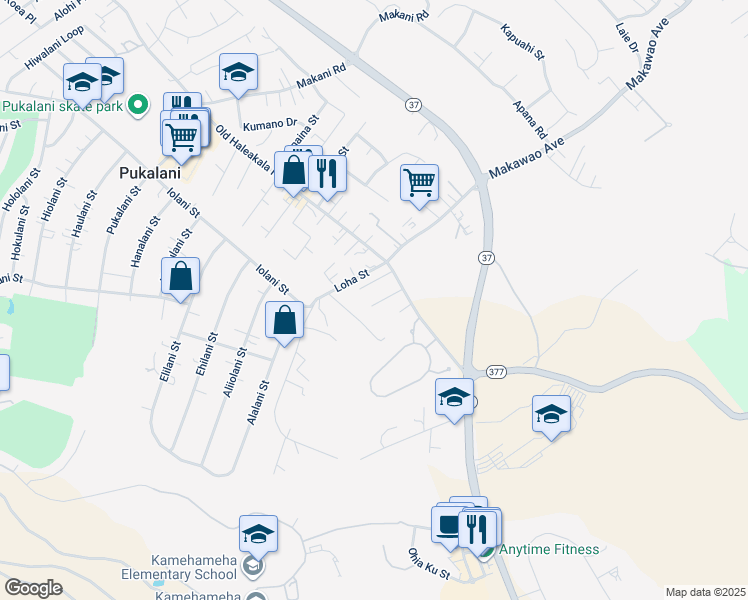 map of restaurants, bars, coffee shops, grocery stores, and more near 36 Lino Place in Makawao