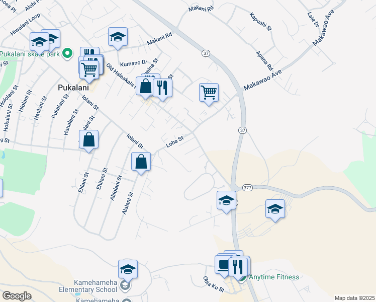 map of restaurants, bars, coffee shops, grocery stores, and more near 36 Lino Place in Makawao