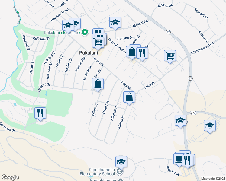 map of restaurants, bars, coffee shops, grocery stores, and more near 183 Ehilani Street in Makawao