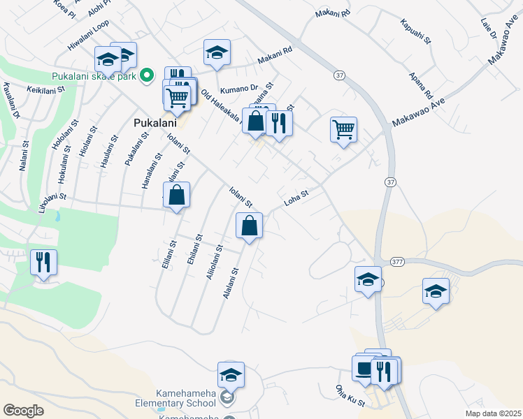 map of restaurants, bars, coffee shops, grocery stores, and more near 3339 Iolani Street in Makawao