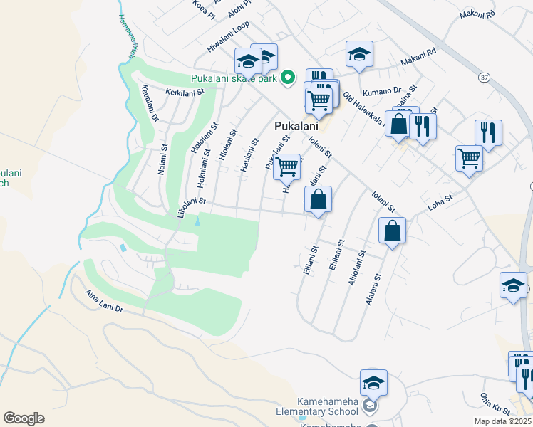 map of restaurants, bars, coffee shops, grocery stores, and more near 3140 Liholani Street in Makawao