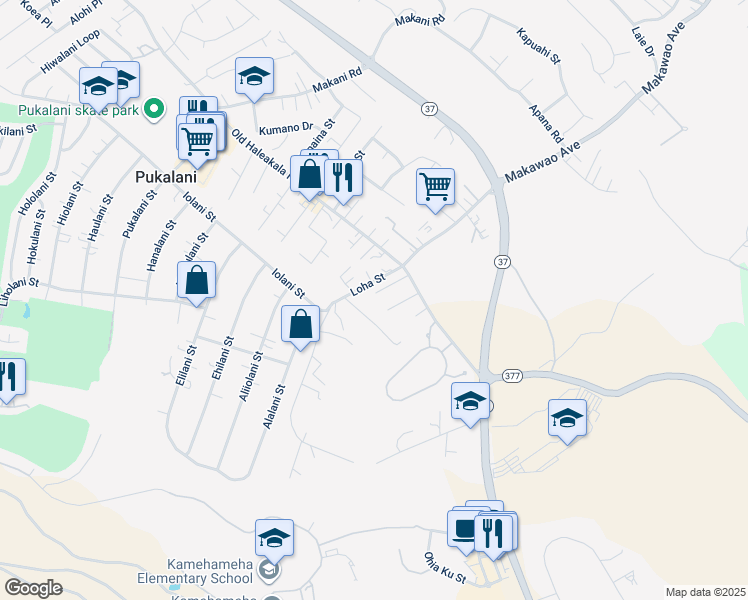 map of restaurants, bars, coffee shops, grocery stores, and more near 57 Kupee Place in Makawao