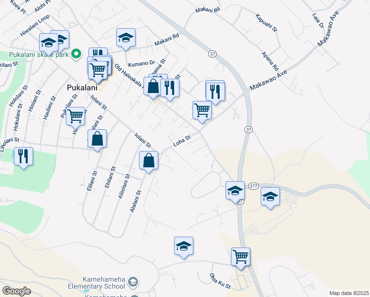 map of restaurants, bars, coffee shops, grocery stores, and more near 57 Kupee Place in Makawao