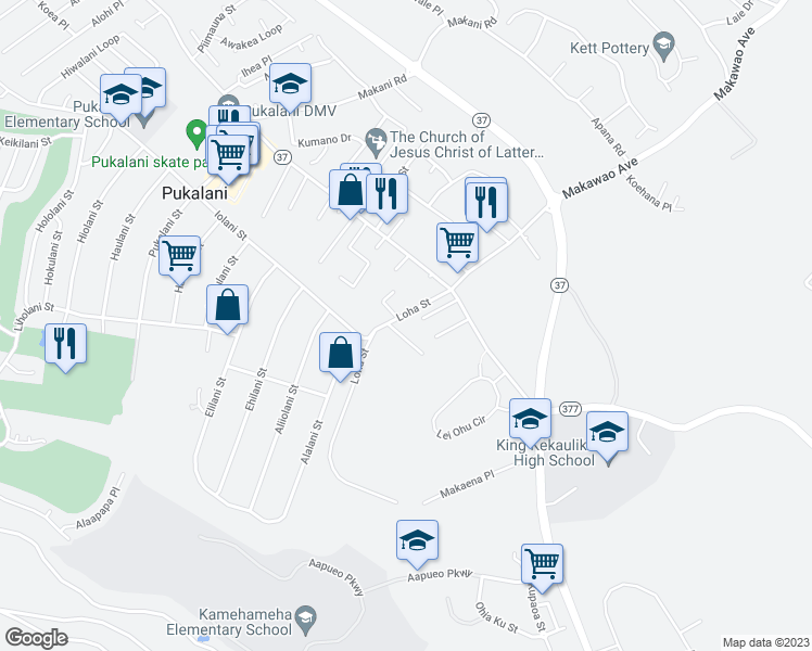 map of restaurants, bars, coffee shops, grocery stores, and more near 75 Loha Street in Makawao
