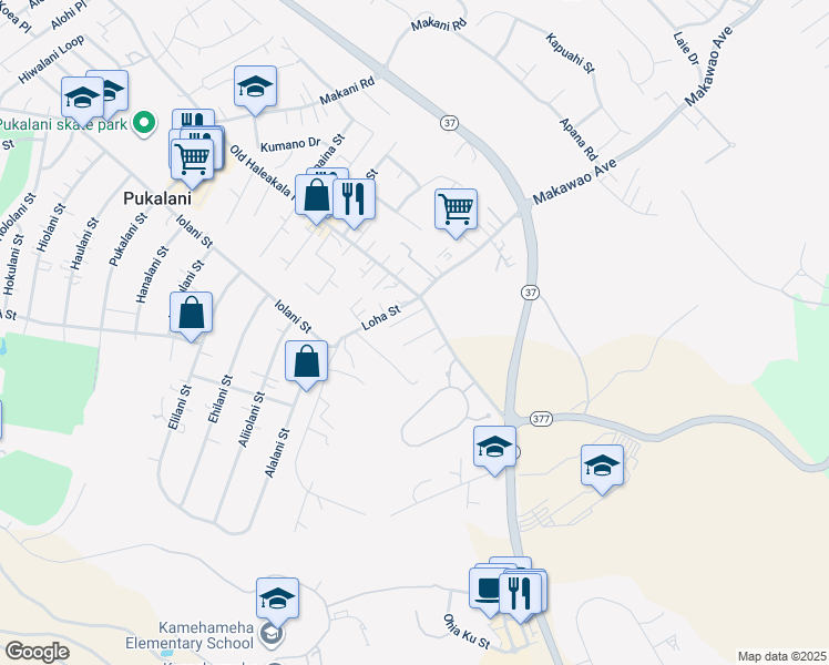 map of restaurants, bars, coffee shops, grocery stores, and more near 32 Lino Place in Makawao