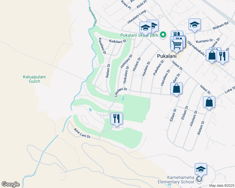 map of restaurants, bars, coffee shops, grocery stores, and more near 2860 Liholani Street in Makawao
