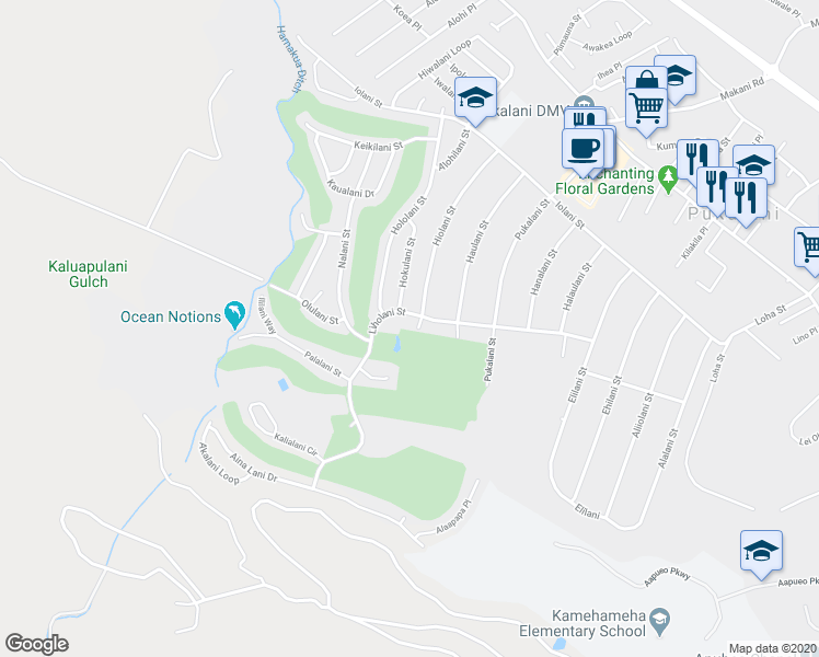 map of restaurants, bars, coffee shops, grocery stores, and more near 408 Hiolani Street in Makawao