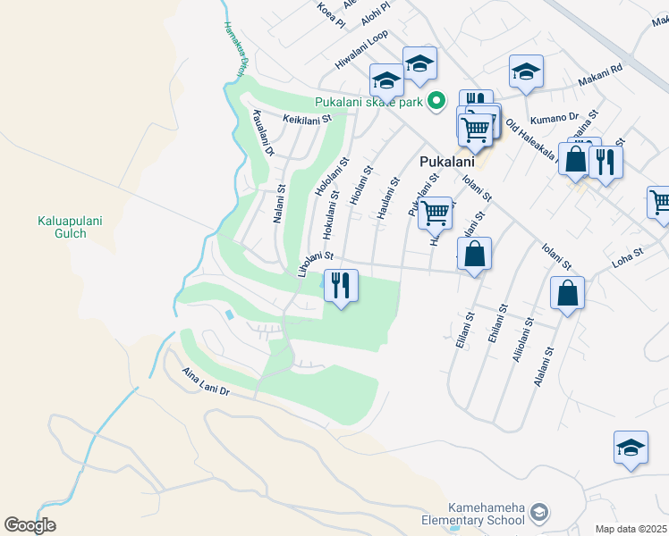 map of restaurants, bars, coffee shops, grocery stores, and more near 408 Hiolani Street in Makawao