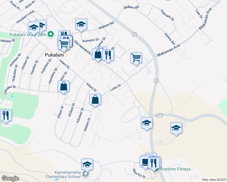 map of restaurants, bars, coffee shops, grocery stores, and more near 75 Loha Street in Makawao