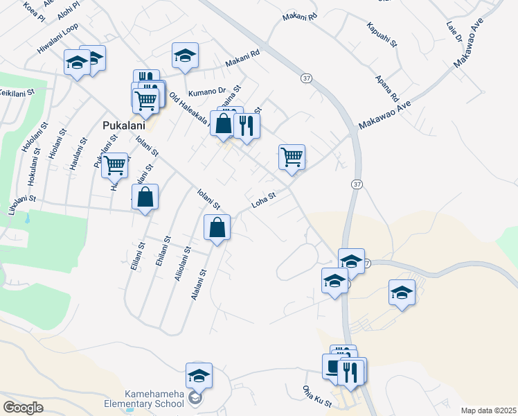 map of restaurants, bars, coffee shops, grocery stores, and more near 3370 Anuwanu Place in Makawao