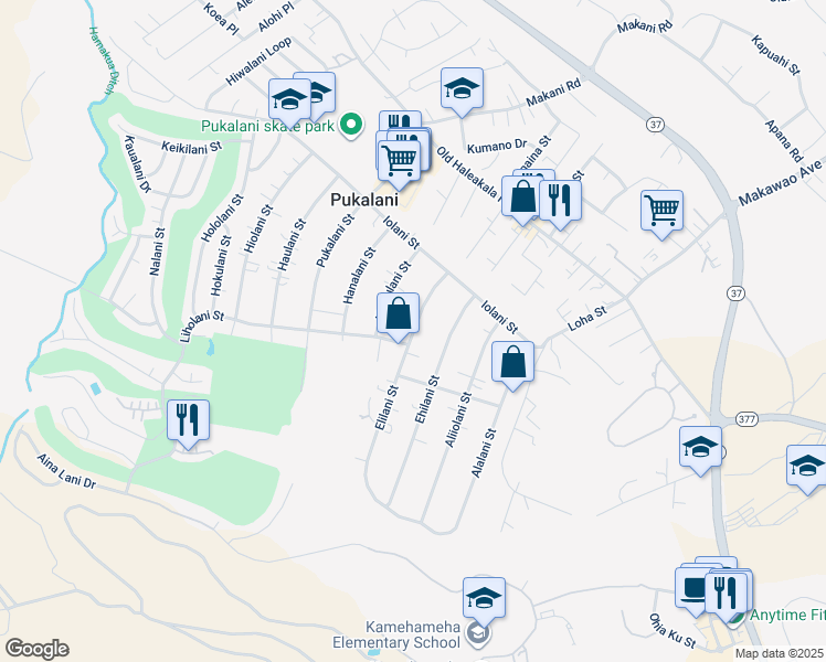 map of restaurants, bars, coffee shops, grocery stores, and more near 206 Elilani Street in Makawao