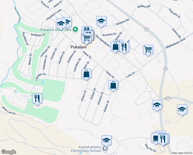 map of restaurants, bars, coffee shops, grocery stores, and more near 176 Ehilani Street in Makawao