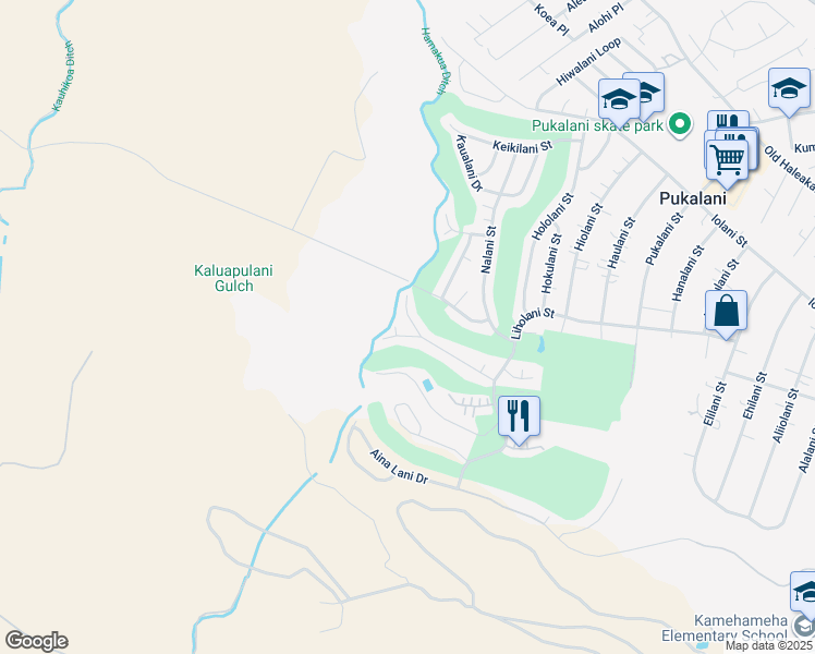 map of restaurants, bars, coffee shops, grocery stores, and more near 2714 Ililani Way in Makawao