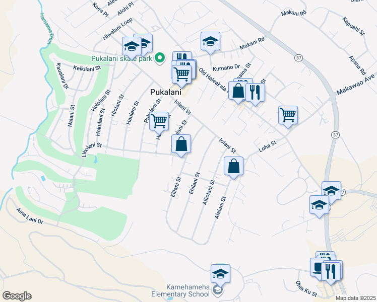 map of restaurants, bars, coffee shops, grocery stores, and more near 210 Elilani Street in Makawao