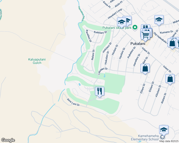 map of restaurants, bars, coffee shops, grocery stores, and more near 2780 Olulani Street in Makawao
