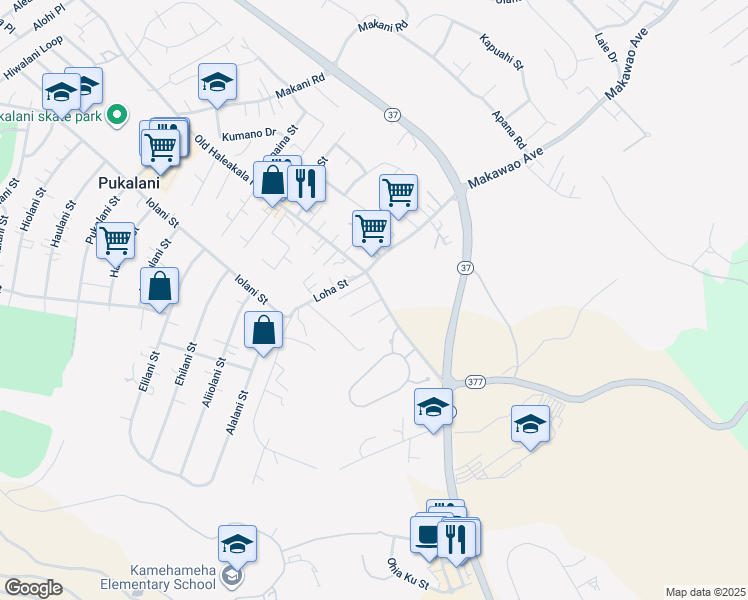map of restaurants, bars, coffee shops, grocery stores, and more near 3504 Old Haleakala Highway in Makawao
