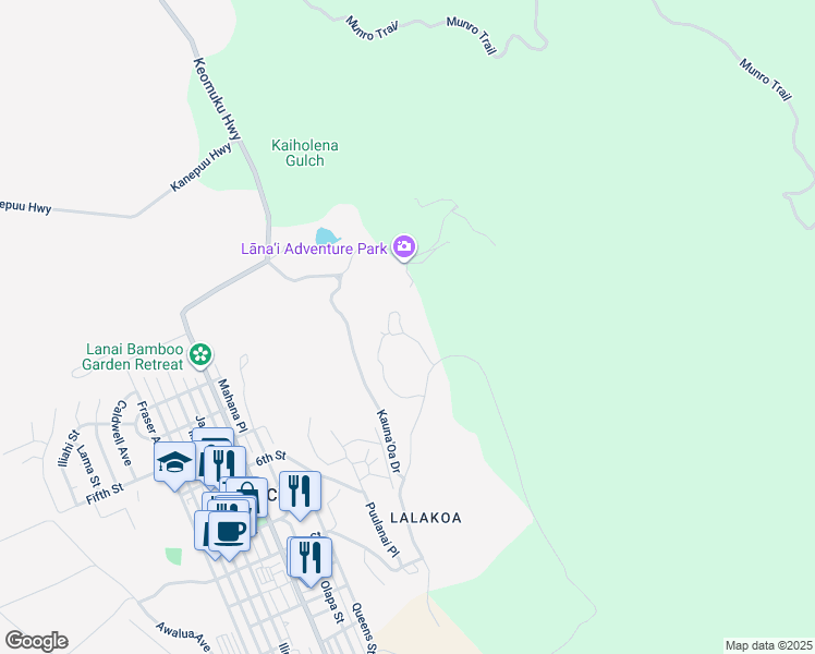 map of restaurants, bars, coffee shops, grocery stores, and more near in Lanai City