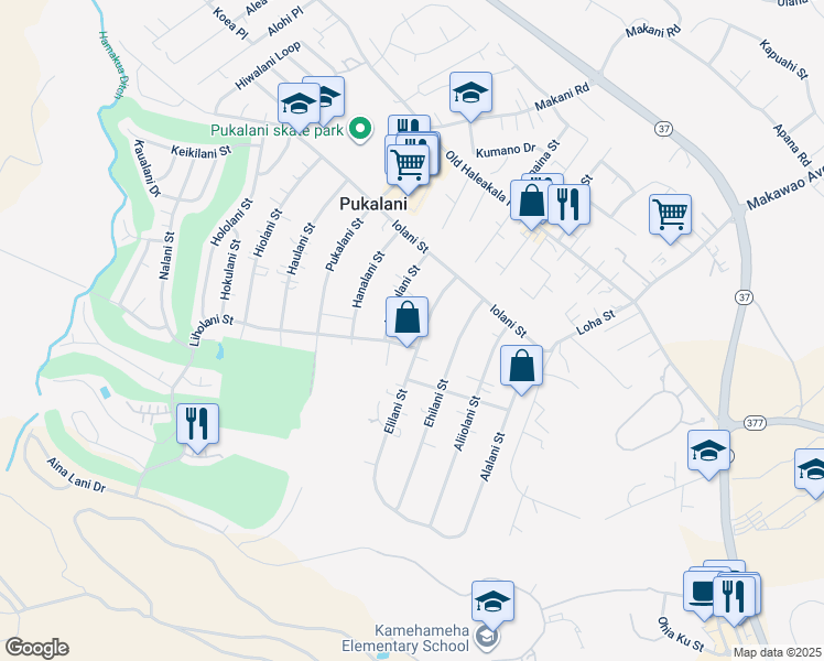 map of restaurants, bars, coffee shops, grocery stores, and more near 206 Elilani Street in Makawao
