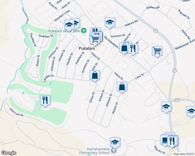 map of restaurants, bars, coffee shops, grocery stores, and more near 206 Elilani Street in Makawao