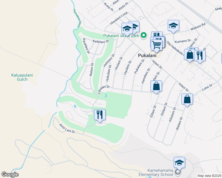 map of restaurants, bars, coffee shops, grocery stores, and more near 398 Hiolani Street in Makawao