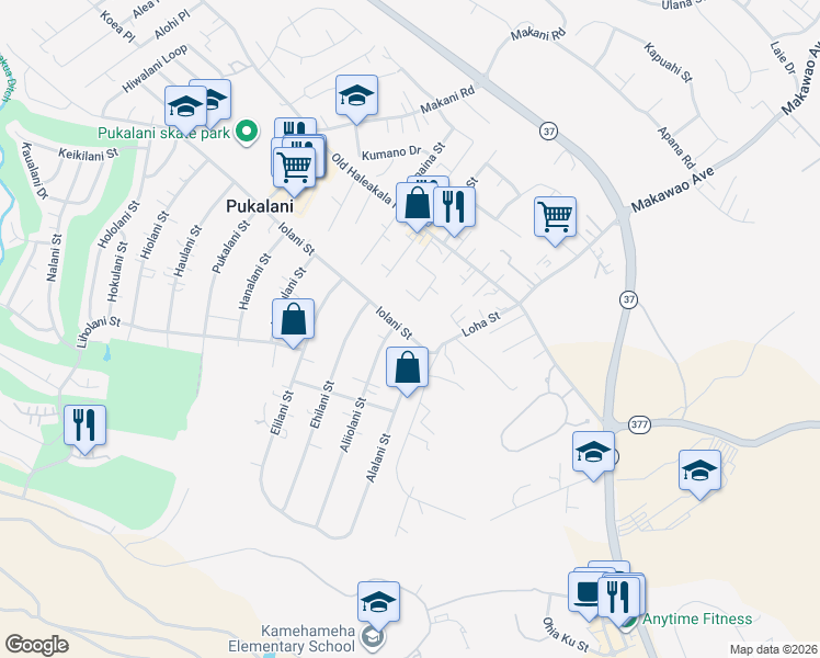 map of restaurants, bars, coffee shops, grocery stores, and more near 109 Healani Place in Makawao