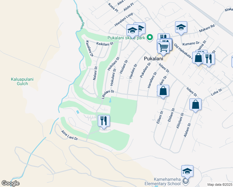 map of restaurants, bars, coffee shops, grocery stores, and more near 398 Hiolani Street in Makawao