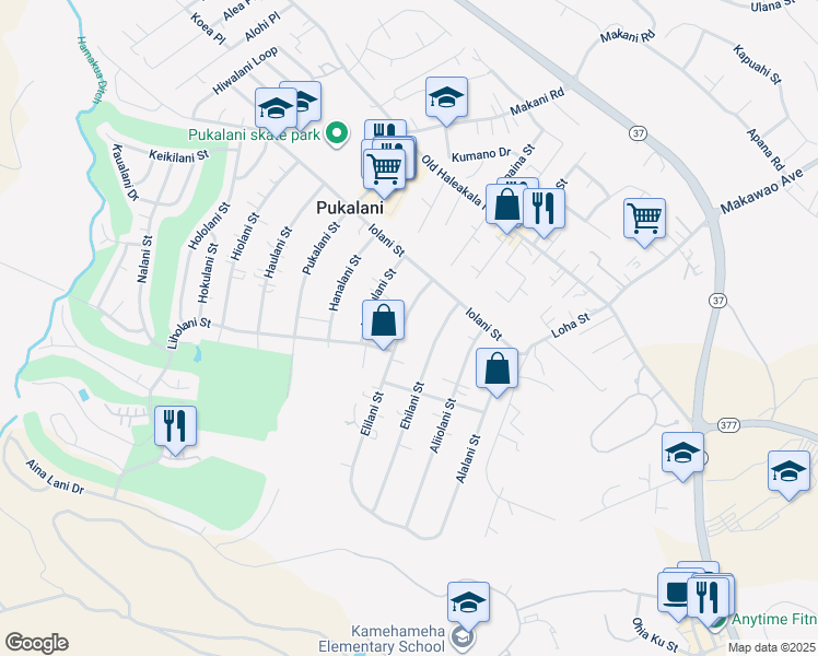 map of restaurants, bars, coffee shops, grocery stores, and more near 193 Elilani Street in Makawao