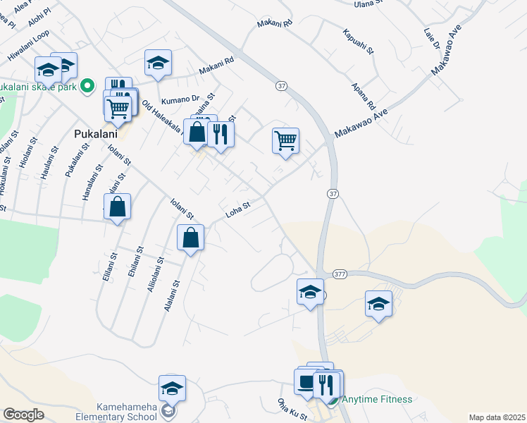 map of restaurants, bars, coffee shops, grocery stores, and more near 3500 Old Haleakala Highway in Makawao