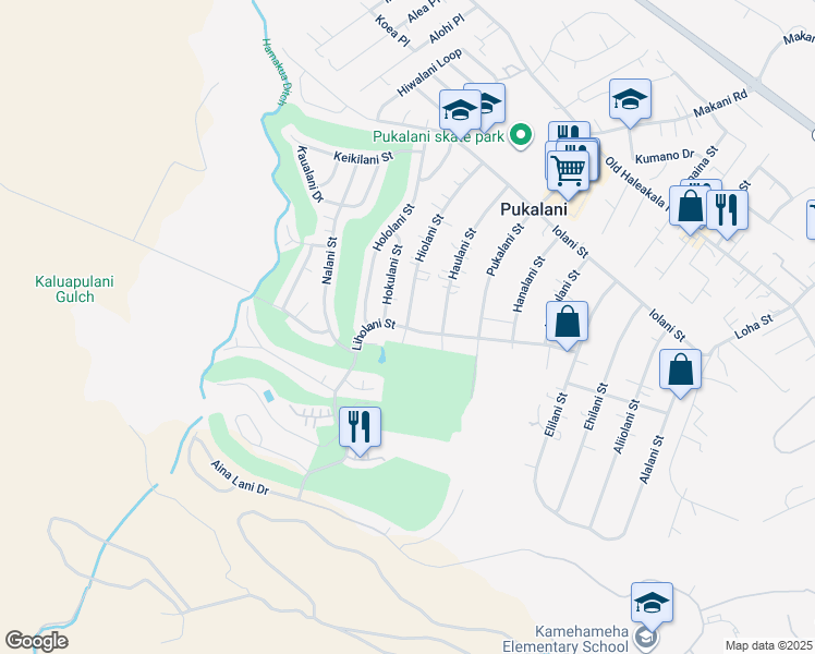 map of restaurants, bars, coffee shops, grocery stores, and more near 398 Hiolani Street in Makawao
