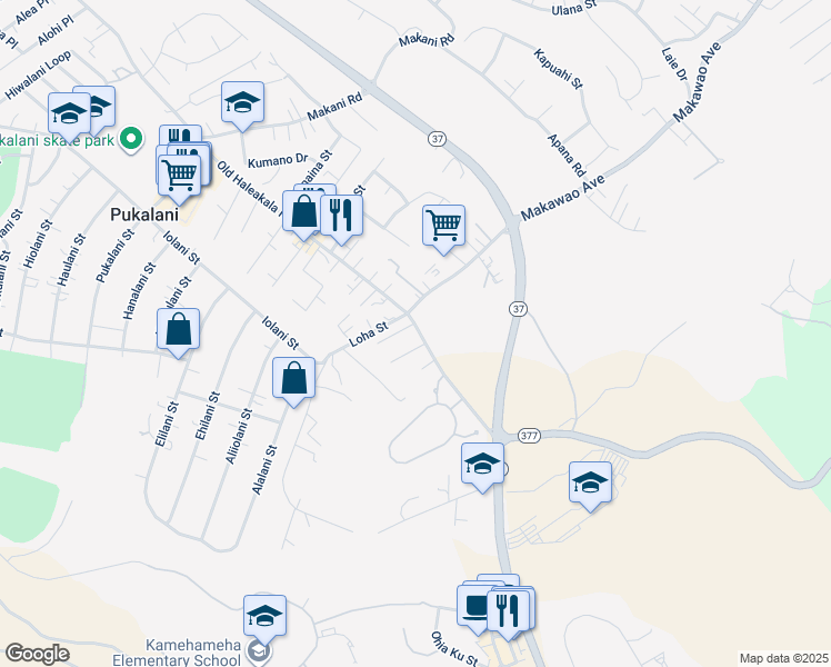 map of restaurants, bars, coffee shops, grocery stores, and more near 3494 Old Haleakala Highway in Makawao