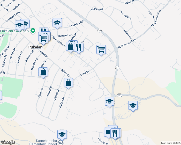 map of restaurants, bars, coffee shops, grocery stores, and more near 19 Loha Street in Makawao