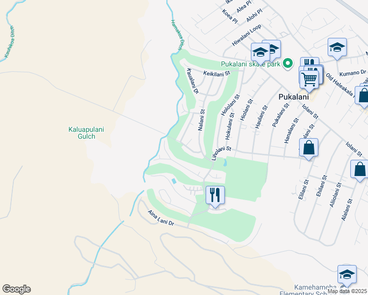 map of restaurants, bars, coffee shops, grocery stores, and more near 2750 Olulani Street in Makawao