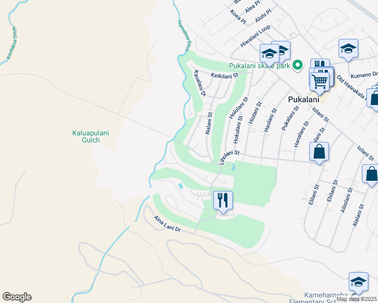 map of restaurants, bars, coffee shops, grocery stores, and more near 2750 Olulani Street in Makawao