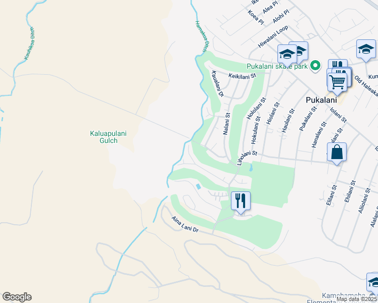 map of restaurants, bars, coffee shops, grocery stores, and more near 2691 Ililani Way in Makawao
