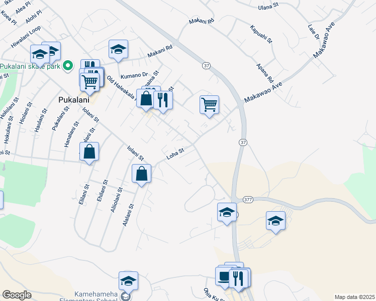 map of restaurants, bars, coffee shops, grocery stores, and more near 19 Loha Street in Makawao