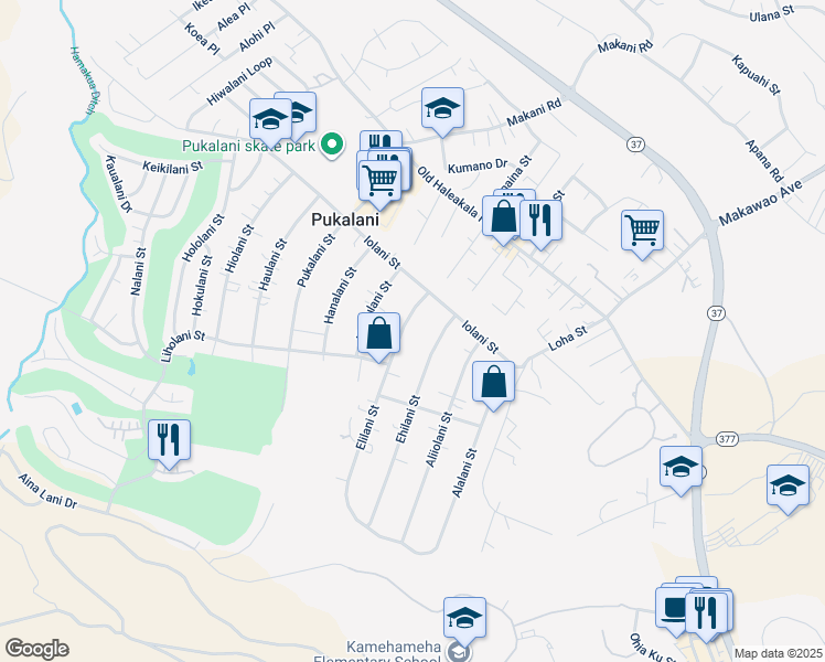 map of restaurants, bars, coffee shops, grocery stores, and more near 173 Elilani Street in Makawao