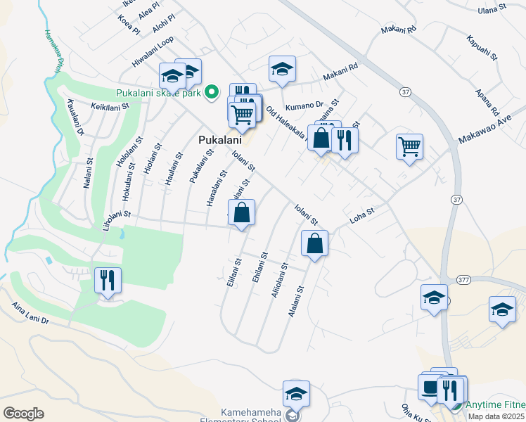 map of restaurants, bars, coffee shops, grocery stores, and more near 173 Elilani Street in Makawao