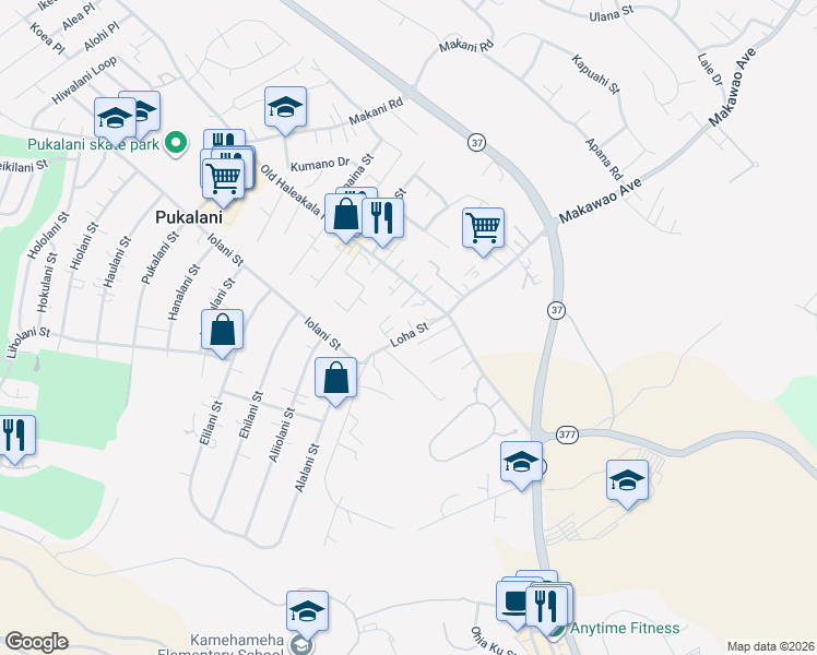 map of restaurants, bars, coffee shops, grocery stores, and more near 4 Loha Street in Makawao